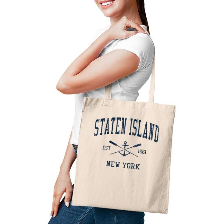 Staten Island Ny Vintage Navy Crossed Oars & Boat Anchor  Tote Bag
