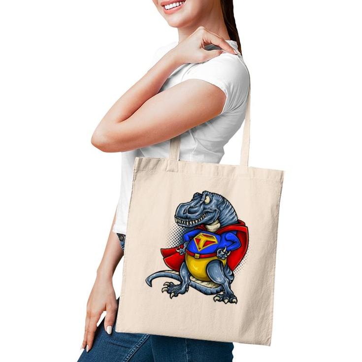 T Rex Dinosaur Cartoon Superhero Retro Cute Dino Tee Tote Bag
