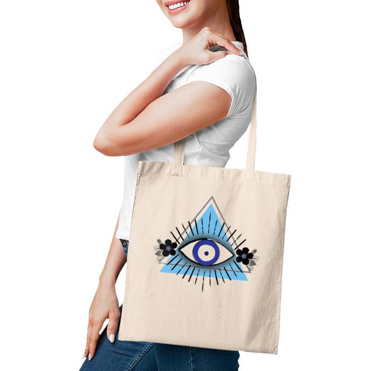 Triangle Blue Evil Eye V-Neck Tote Bag