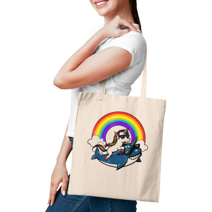Unicorn Riding Narwhal Fish Magical Rainbow Tote Bag