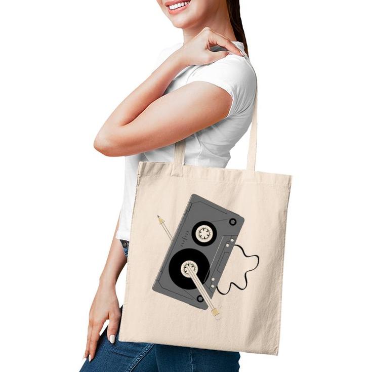 Vintage Music 80S 90S A Cassette Tape With Pencil Winding Up Tote Bag