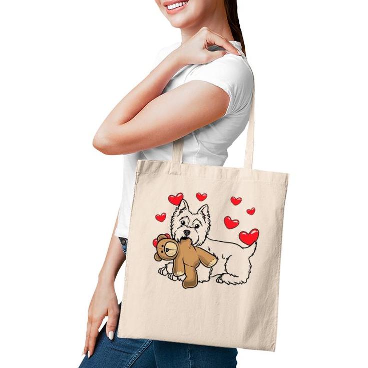 White West Highland Terrier Dog With Stuffed Animal Tote Bag