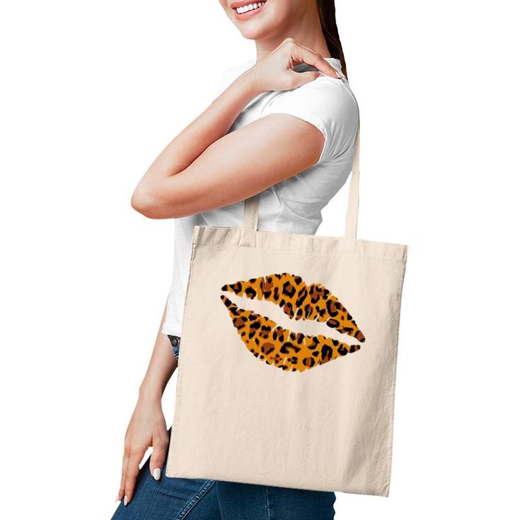 Womens Cheetah Print Kissing Lips  Leopard Pattern Kiss Gift Tote Bag