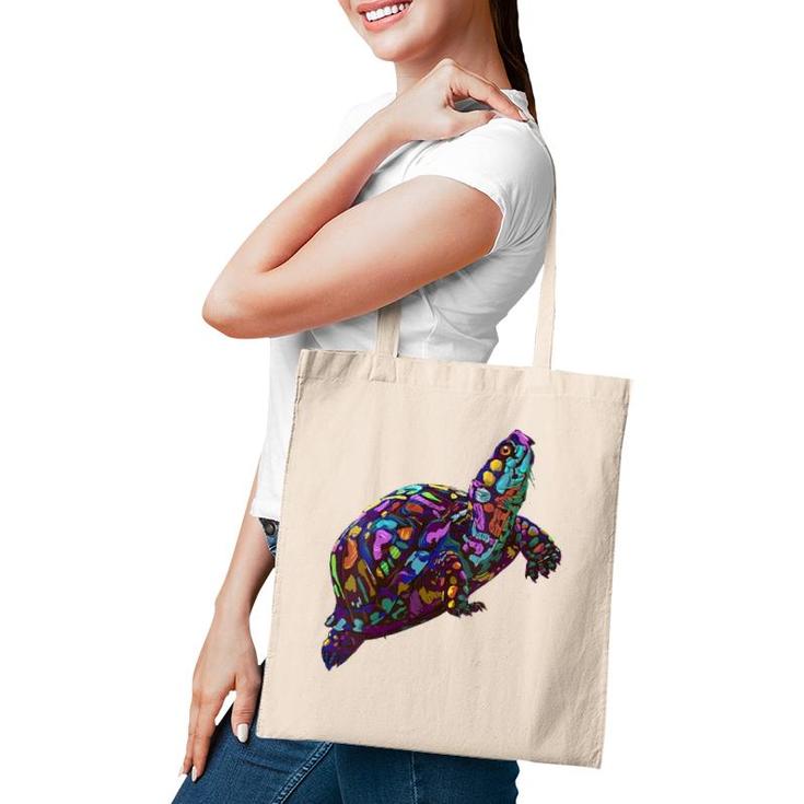 Womens Colorful Splash Eastern Box Turtle Tote Bag