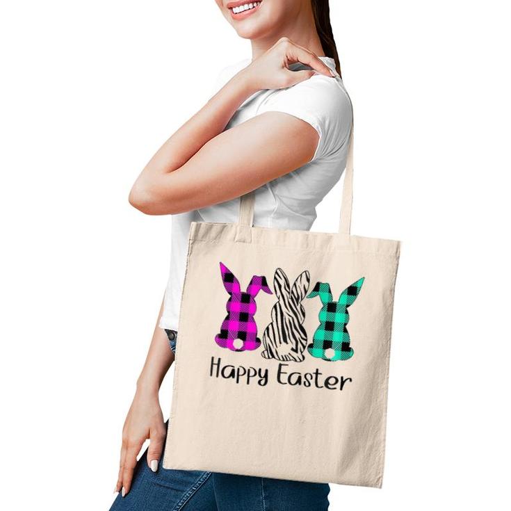 Womens Happy Easter Plaid Zebra Print Bunnies Easter  Tote Bag