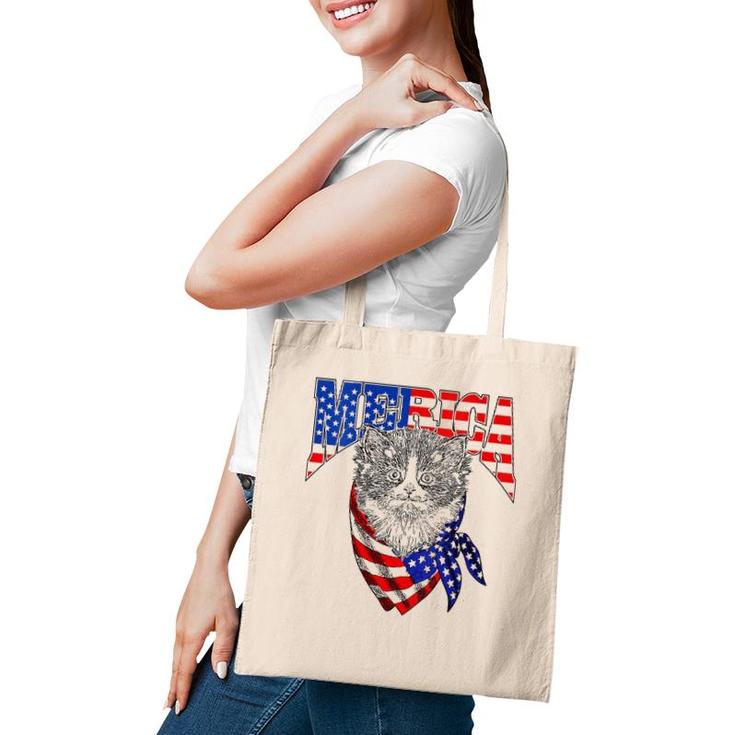 Womens Merica Cat Happy 4Th Of July American Flag Great Family Gift  Tote Bag