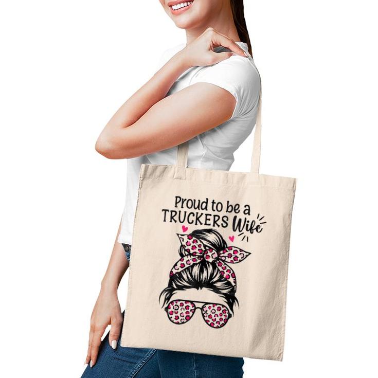 Womens Proud To Be A Truckers Wife Gift Trucker Wife Messy Hair Bun  Tote Bag