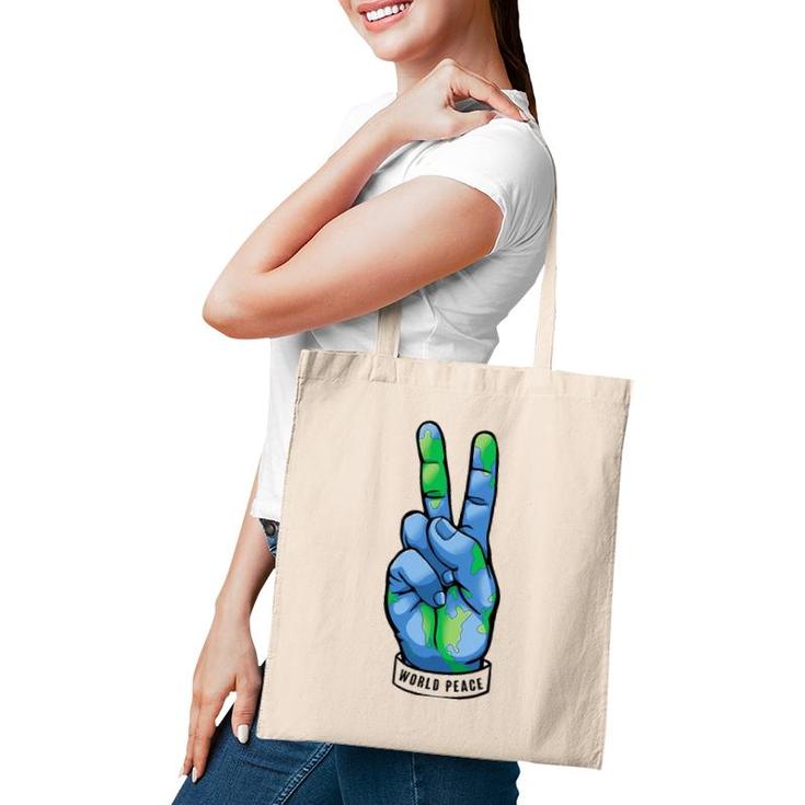 World Peace Earth Day Awareness Peace Sign Hand Gesture Tote Bag
