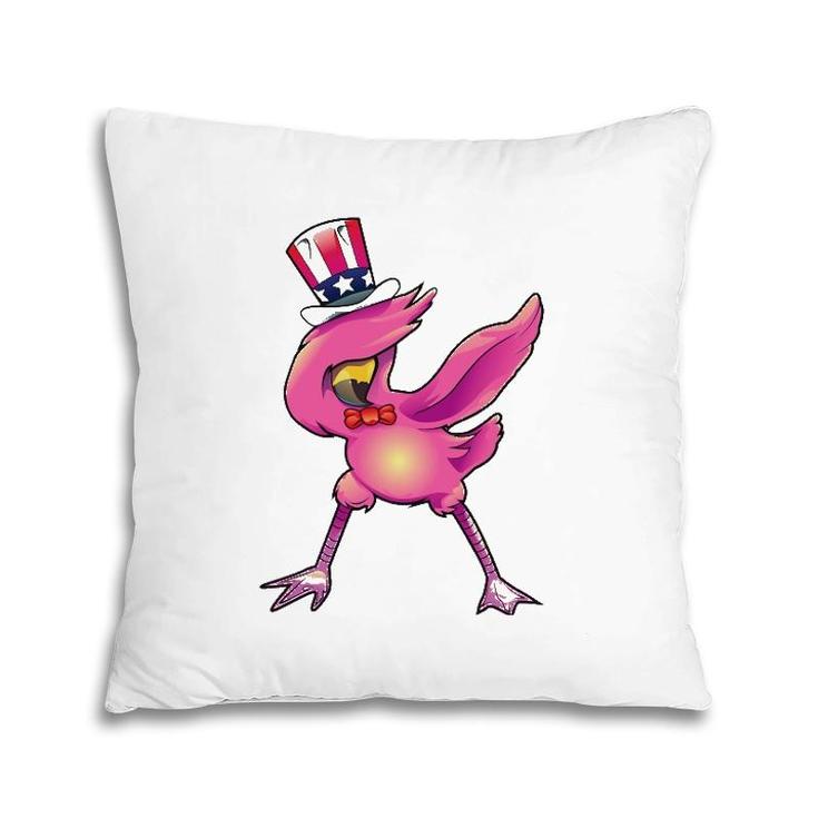 4Th Of July Dabbing Flamingo  Funny American Flag Pillow