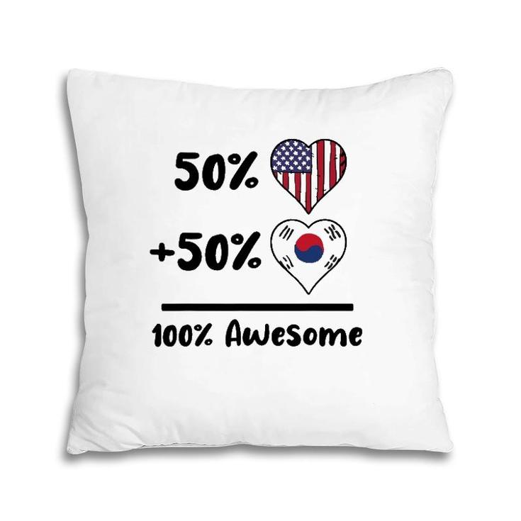 50 American 50 Korean 100 Awesome South Korea Heart Flag Pillow