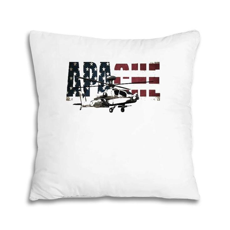 Ah-64 Ah64 Apache Helicopter Us American Flag T  Pillow