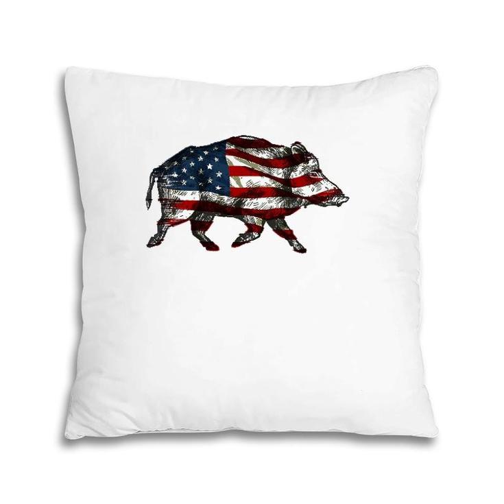 American Flag Feral Hog Wild Pig Hunting Pillow