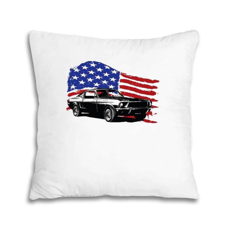 American Muscle Car With Flying American Flag For Car Lovers Pillow