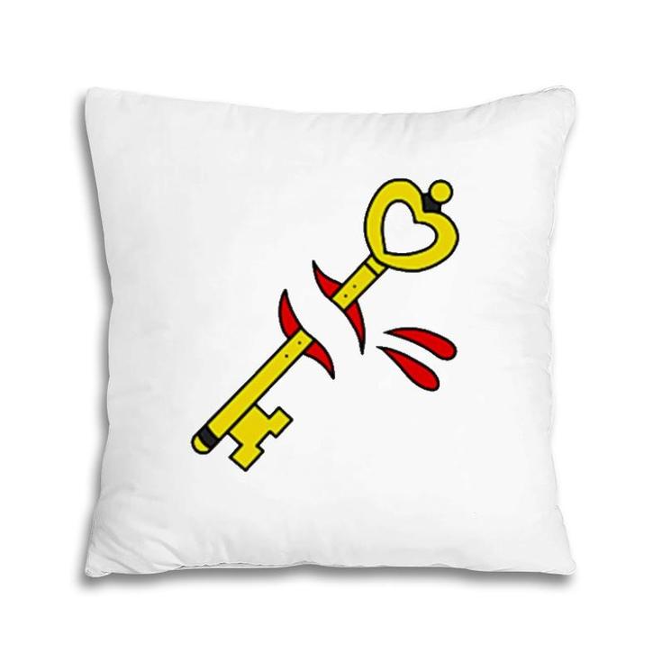 American Traditional Tattoo Style Key Over Heart Pillow