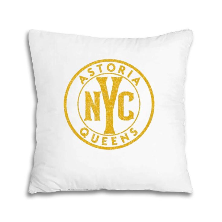 Astoria Queens Nyc Vintage Sign Distressed Amber Print  Pillow