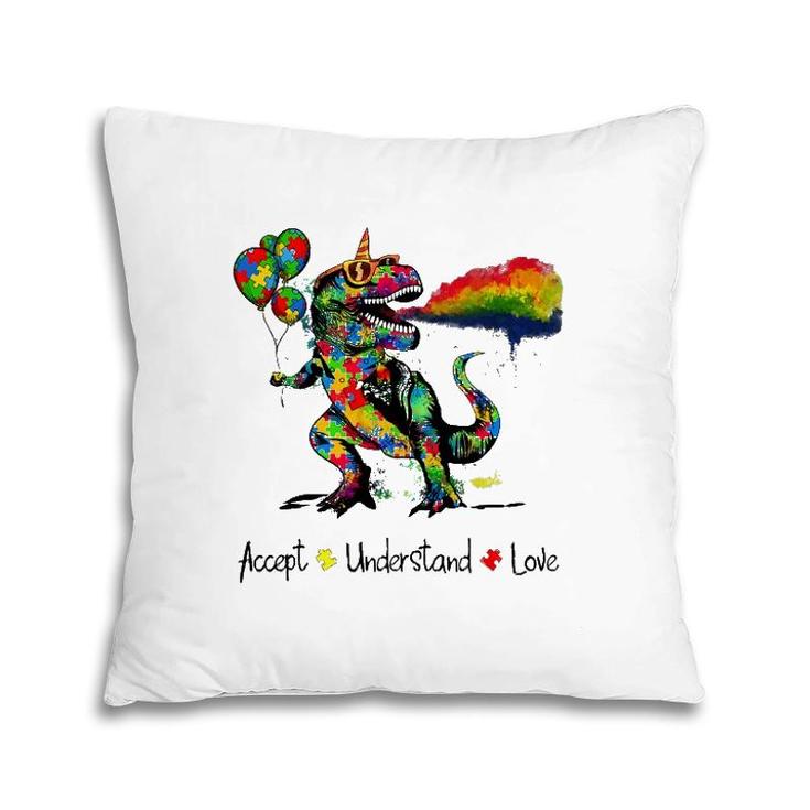 Autism Awareness Accept Understand Love Dinosaur Watercolor Pillow