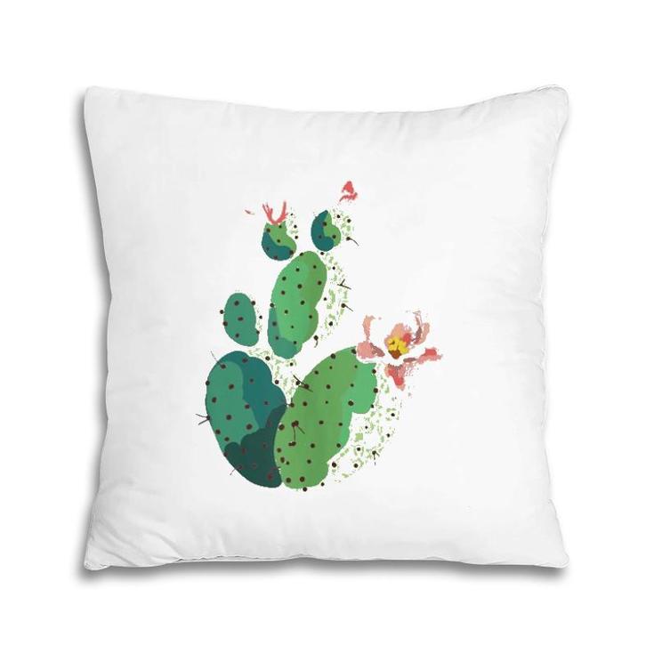 Beautiful Cactus Tree Pink Flowers Hand Drawn Painting  Pillow
