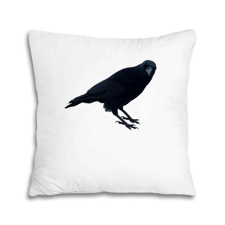 Beautiful Curious Black Crow Raven Bird Silhouette Pillow
