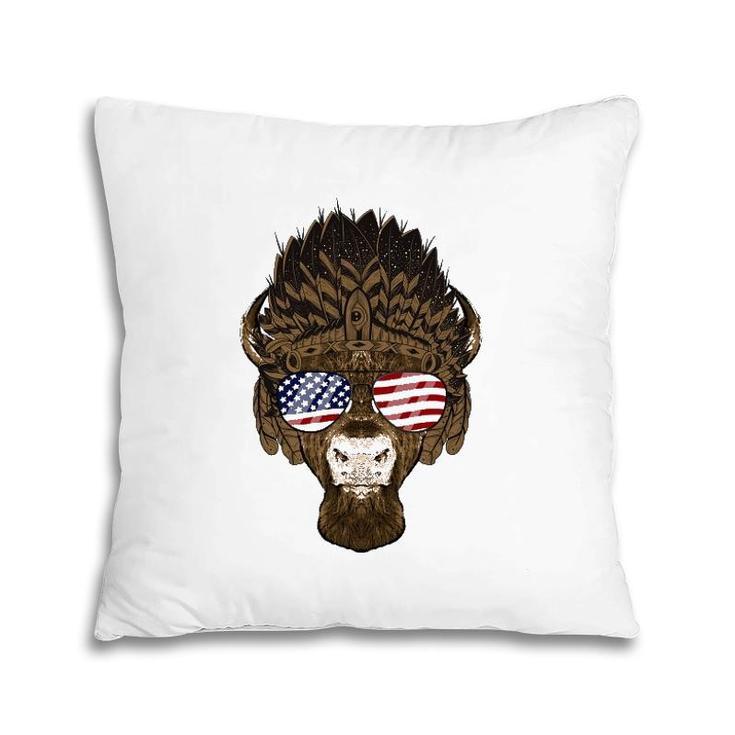Bison Buffalo Wearing Usa Sunglasses American Flag Patriotic Pillow