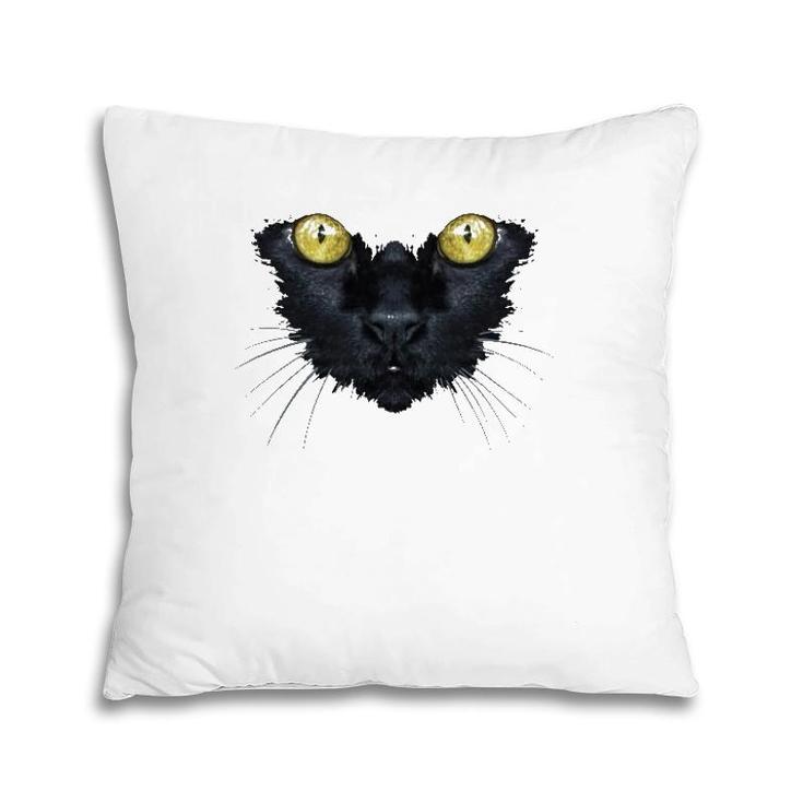 Black Cat Yellow Eyes Kitty Kitten Cat Face Pillow