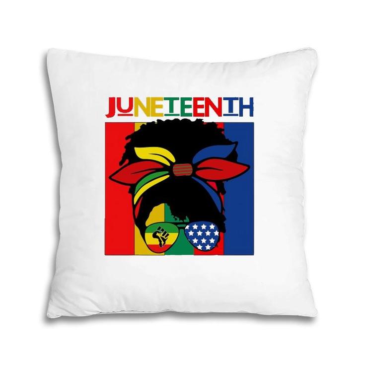 Black Women Messybun Juneteenth Independence Day Pillow