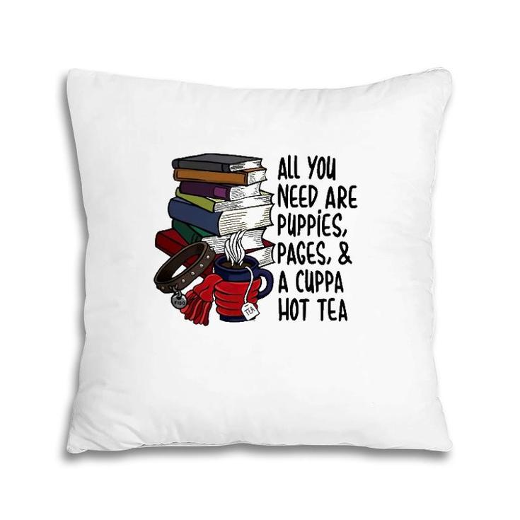 Book Reader Puppies Pages And Hot Tea Reading Library Pillow