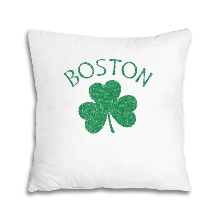 Boston Irish Shamrock Distressed Green Print Pillow