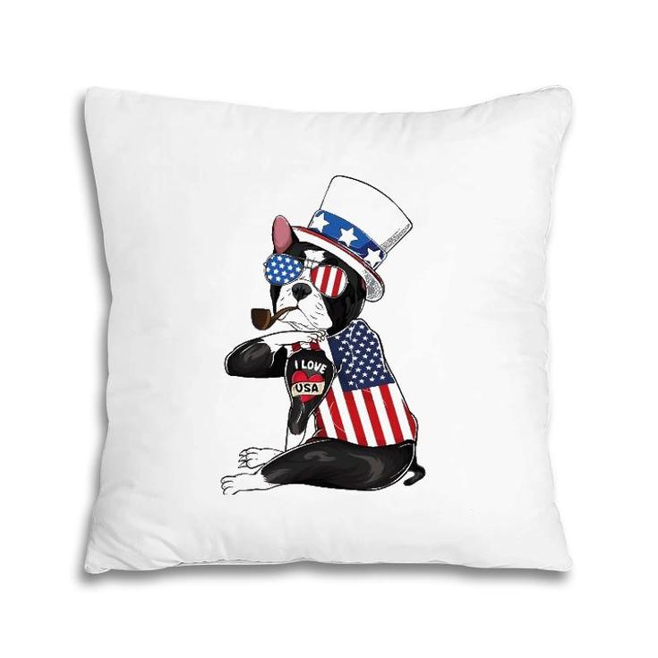 Boston Terrier Dog Merica 4Th Of July Usa American Flag Men Pillow