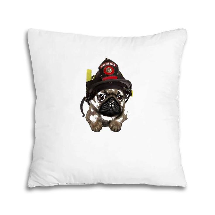 Brave Pug In Firefighter Helmet Cute Pocket Dog Pillow