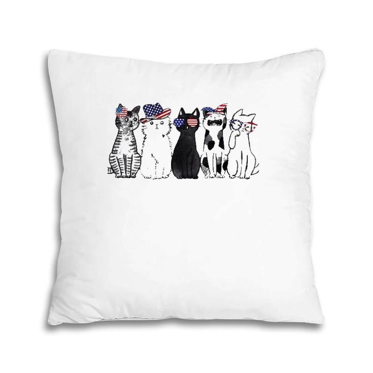 Cat Lover July 4Th Fourth Of July Funny Cats American Flag Pillow