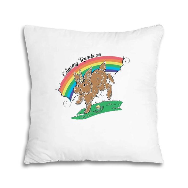 Chasing Rainbows Bunnicorn Art Rabbit Lover Pillow
