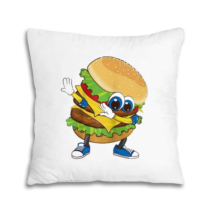 Cool Dabbing Burger Funny Street Dancer Hamburger Lover Gift Raglan Baseball Tee Pillow