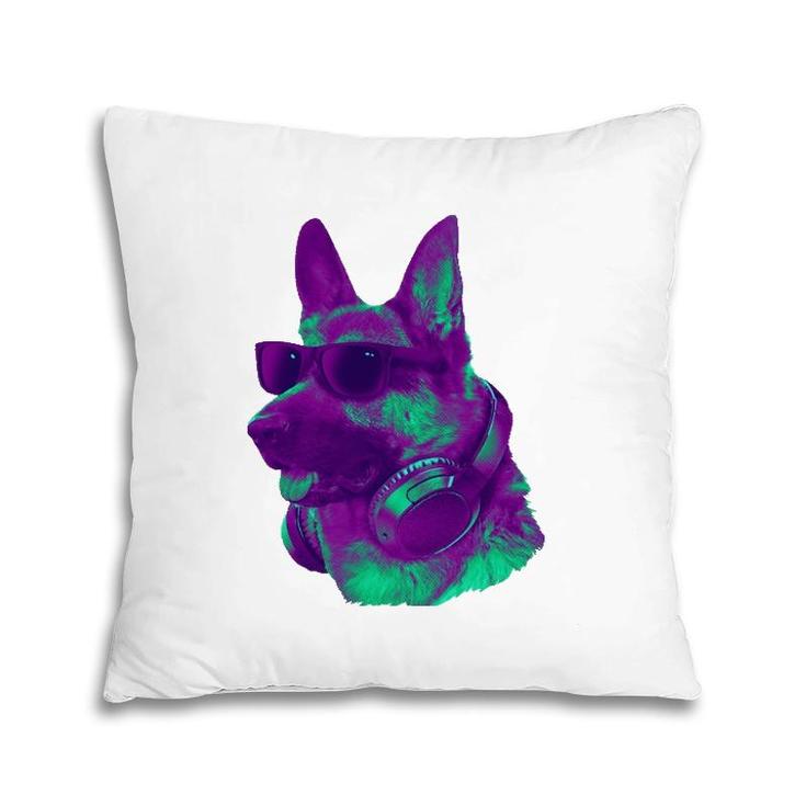 Cool German Shepherd Dj With Headphones & Sunglasses Art Pillow