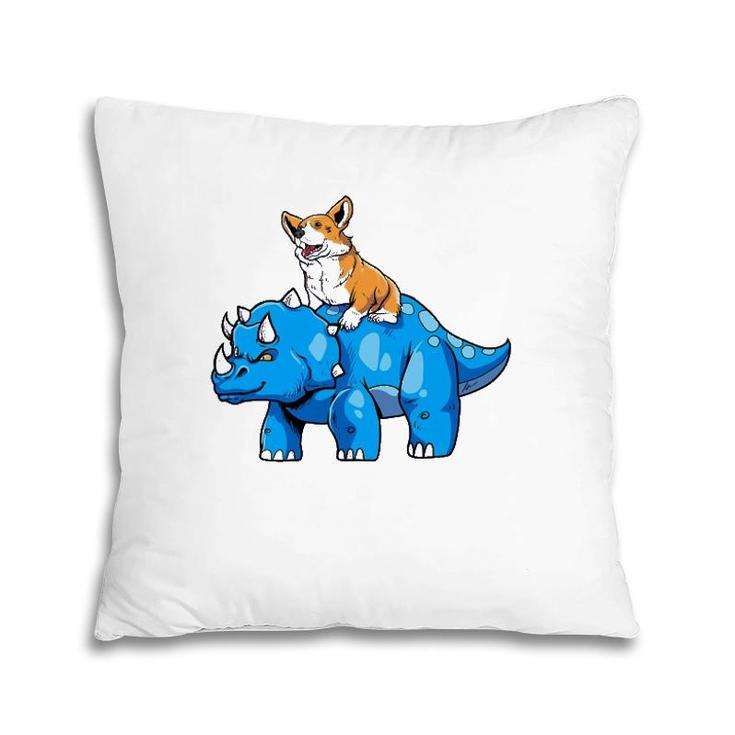 Corgi Riding A Dinosaur - Dinosaur Historical Dino Pillow