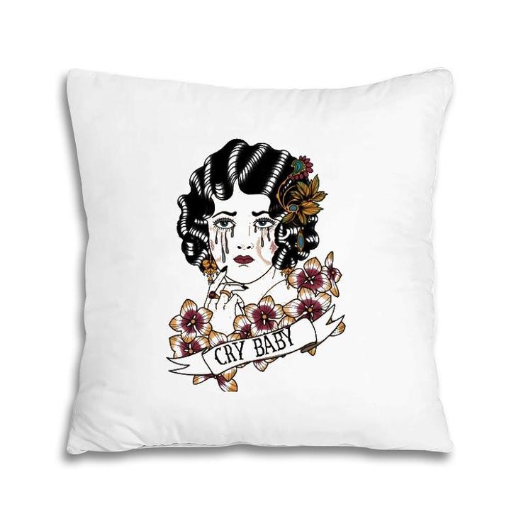 Cry Baby American Traditional Old School Lady Tattoo Pillow