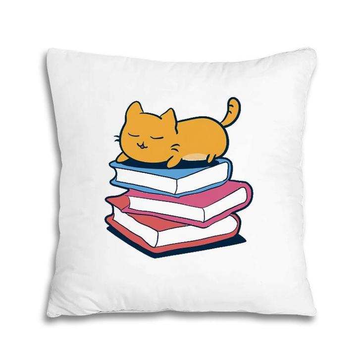 Cute Cat Sleeping On Book Bookworm Librarian Gift Pillow