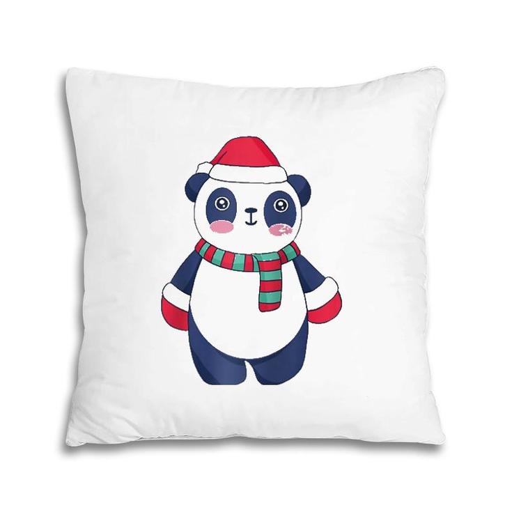 Cute Christmas Baby Panda Bear Santa Hat Scarf And Gloves Raglan Baseball Tee Pillow
