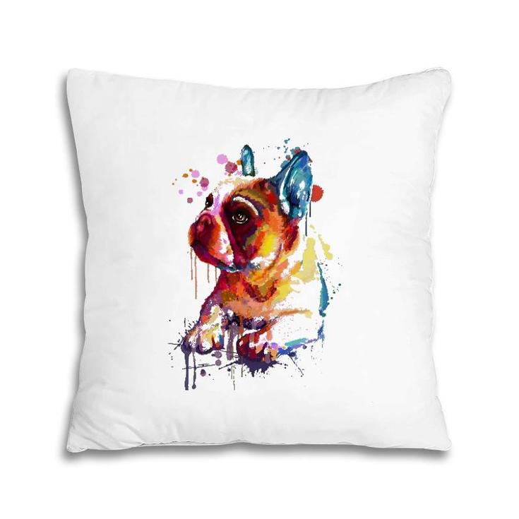 Cute French Bulldog, Watercolor Dog Breed Design Pillow