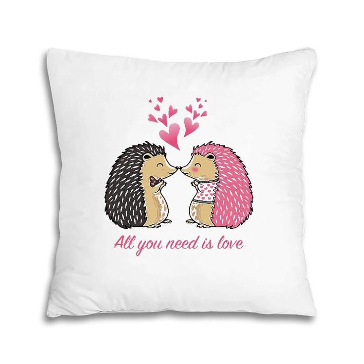 Cute Hedgehogs Kissing Valentine's Day Gift For Her Pillow
