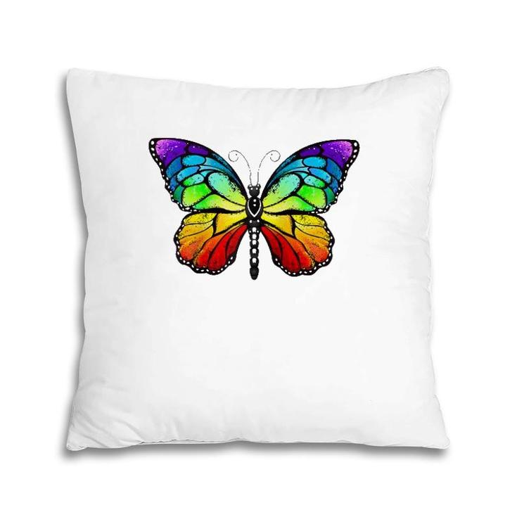 Cute Rainbow Monarch Butterfly Aesthetic Gift Raglan Baseball Tee Pillow