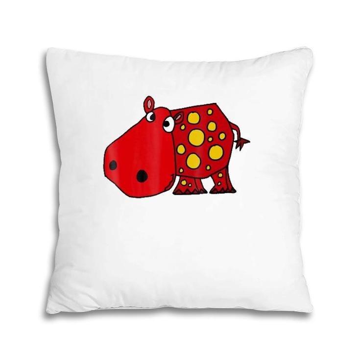 Cute Red Hippo Cartoon Pillow
