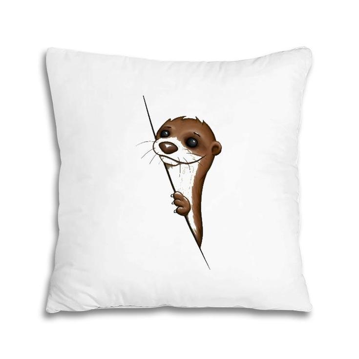Cute Sea Otter Illustration Otter Fan Art Pillow