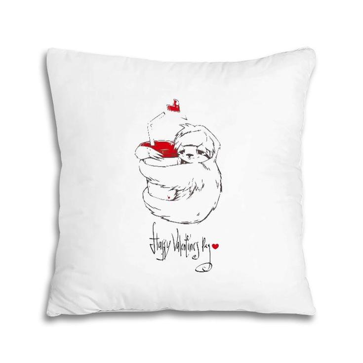 Cute Sloth With Cup Happy Valentine's Day Pillow