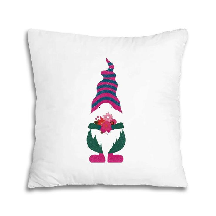 Cute Valentine Gnome Holding Flowers And Hearts Tomte Gift Pillow