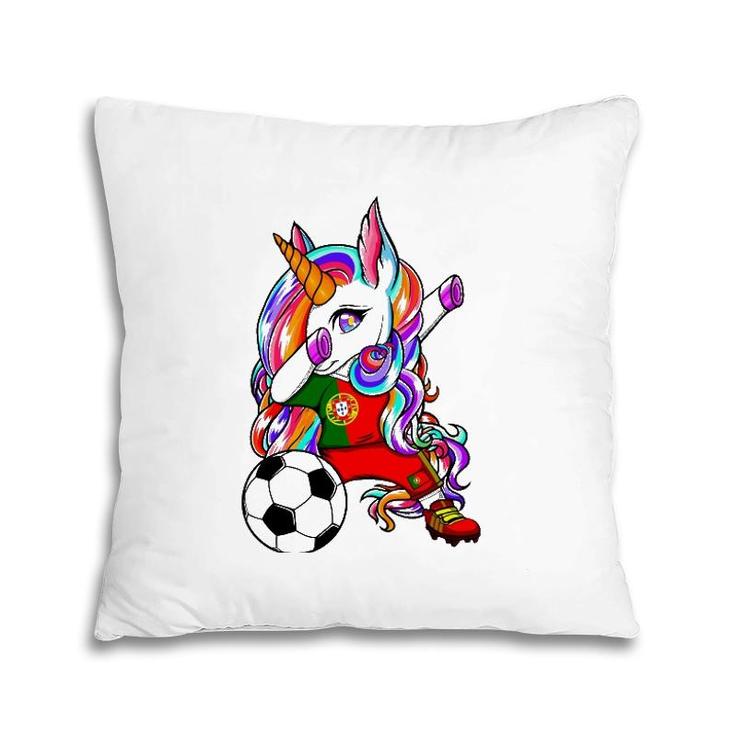 Dabbing Unicorn Portugal Soccer Fans Jersey Flag Football Pillow