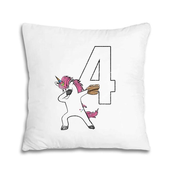 Dabbing Unicorn Softball Number 4 - Softball Jersey Pillow