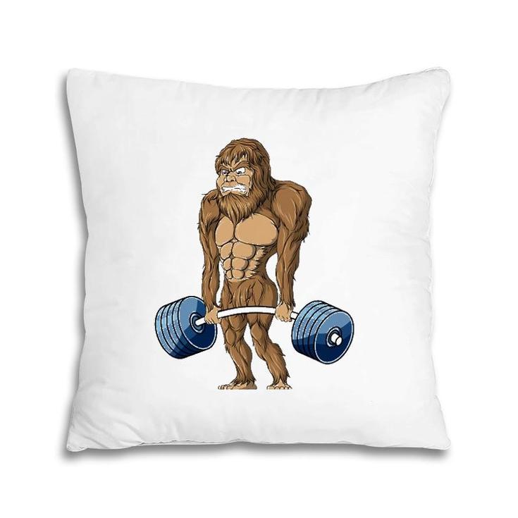 Deadlifting Sasquatch Bigfoot Weightlifting Workout Pillow