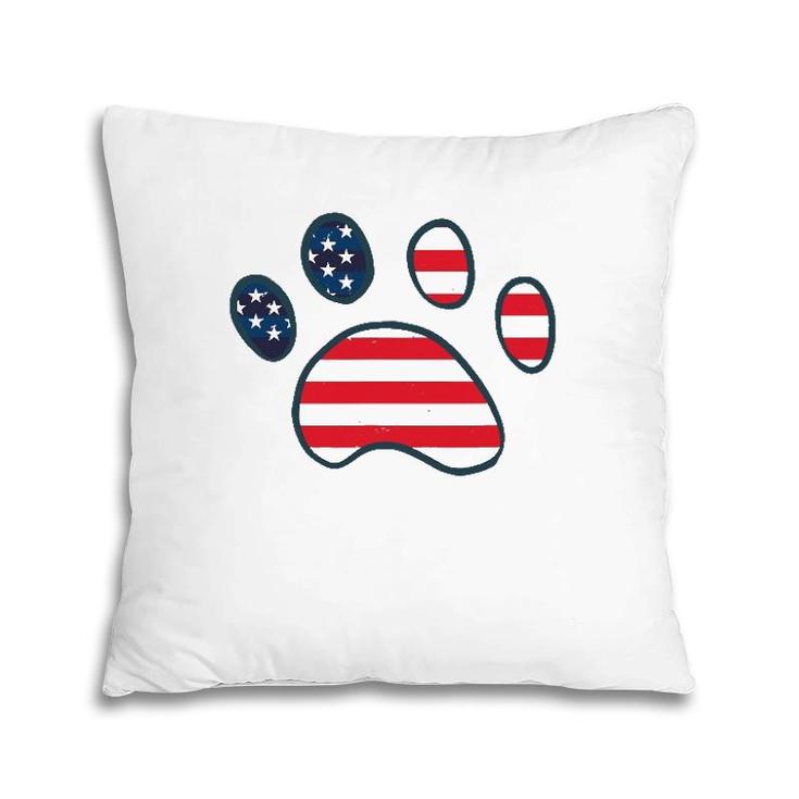 Dog Paw American Flag Patriotic Decor Outfit 4Th Of July Pillow