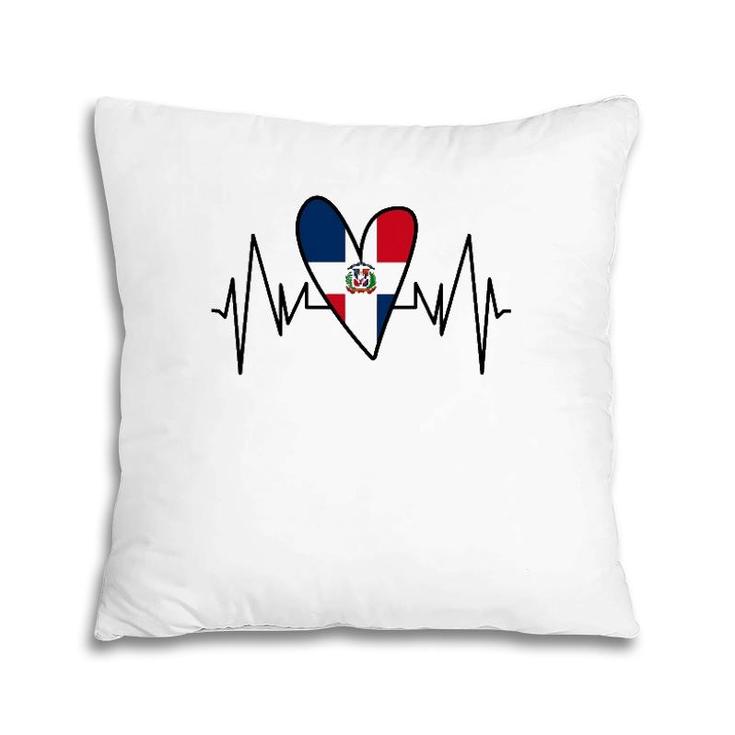 Dominican Flag Heartbeat Ekg Heart Pillow