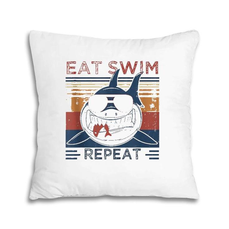 Eat Swim Repeat Shark Lovers Retro Vintage For The Week  Pillow